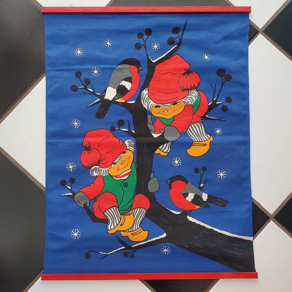 1960s Vintage Danish Modern Christmas Elf Art